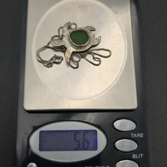 18 Inch Sterling Silver Green Sea Glass Turtle Pendant Necklace A6101 - Picture 7 of 7